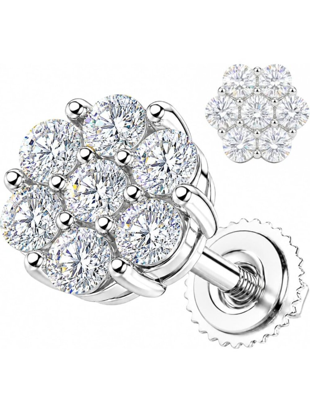 Elegant Moissanite Flower Cluster Stud Earrings in 925 Sterling Silver for All
